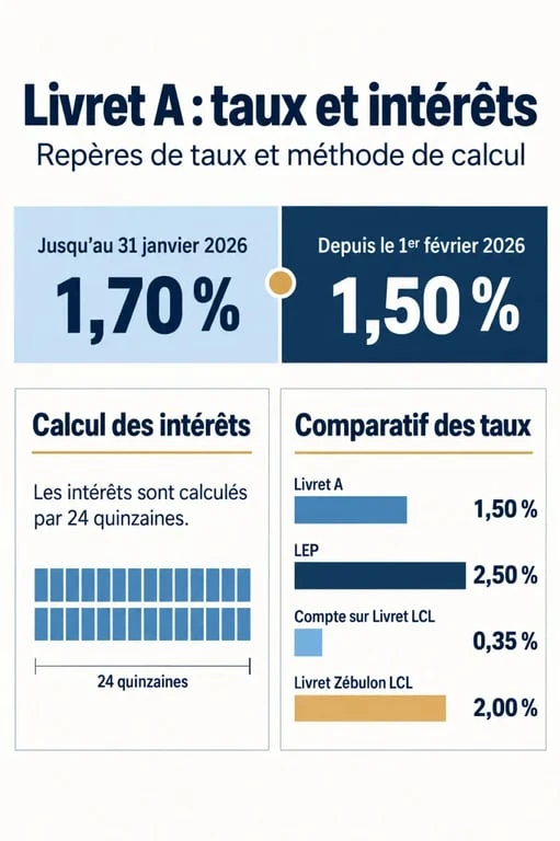 Infographie sur le taux et les intérêts du Livret A chez LCL