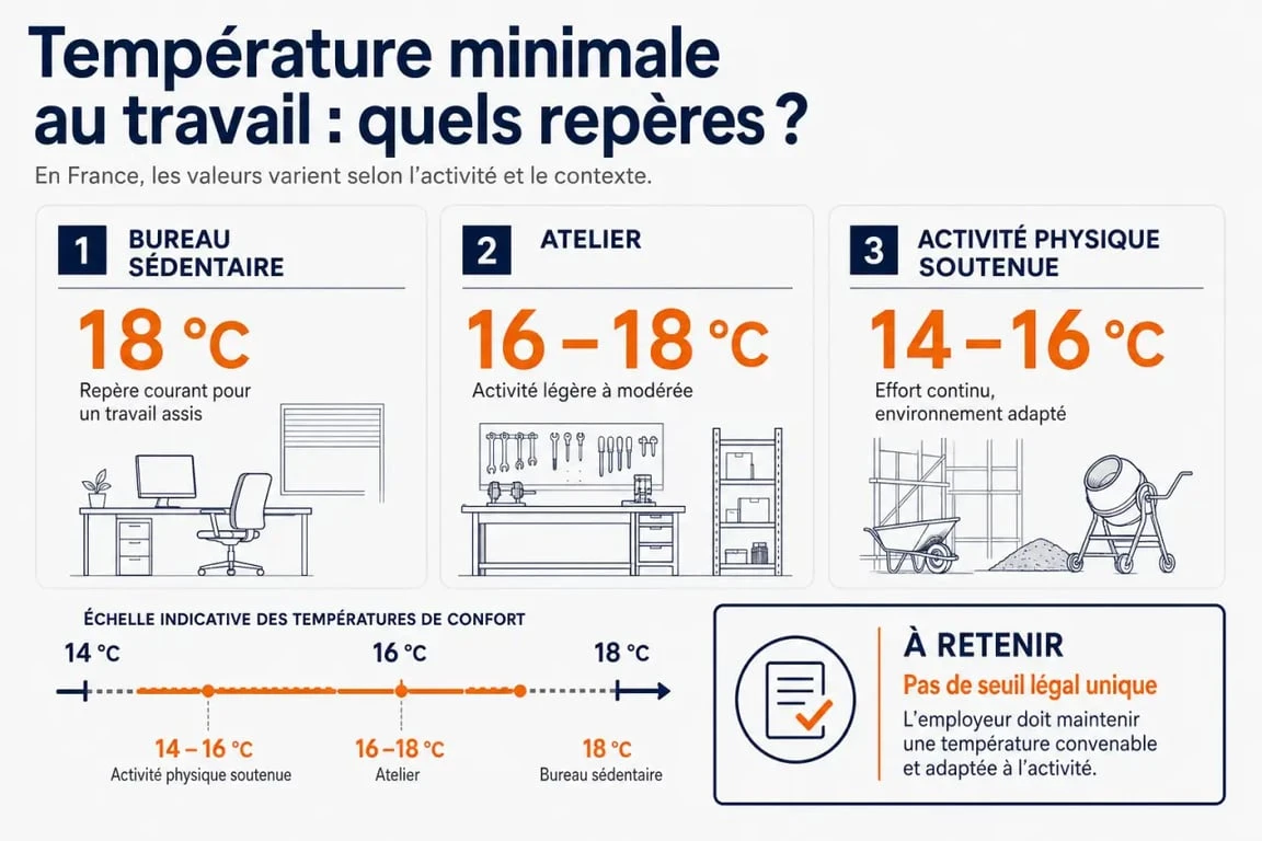 Température minimale travail en France : repères de confort, absence de seuil légal et températures indicatives selon le poste
