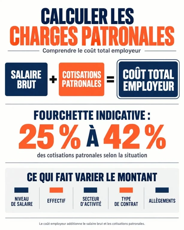 Infographie sur le pourcentage des charges patronales et le calcul du coût employeur
