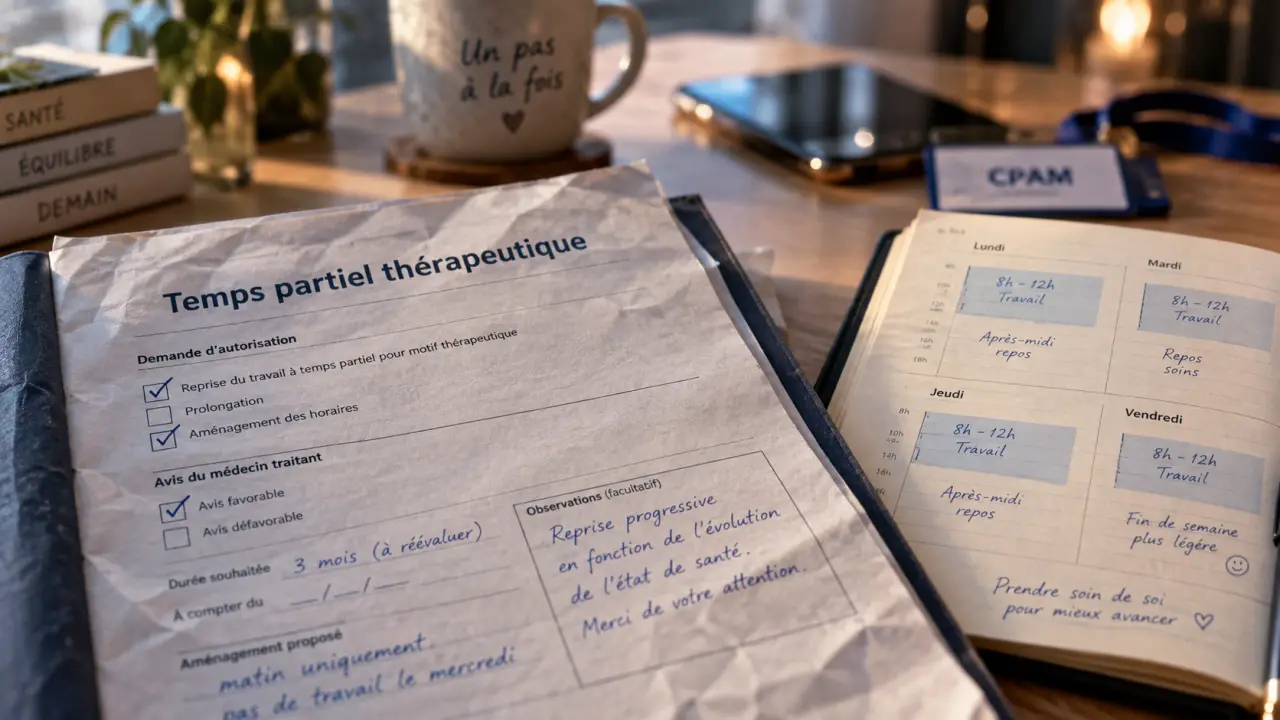 Mi temps thérapeutique règles : formulaire CPAM et horaires réduits