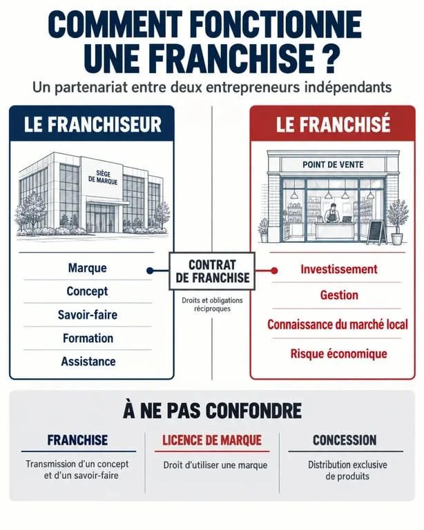 Définition franchiser : schéma du fonctionnement entre franchiseur et franchisé