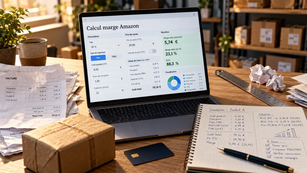 Ouvrir une boutique Amazon : calcul des frais FBA et FBM sur ordinateur